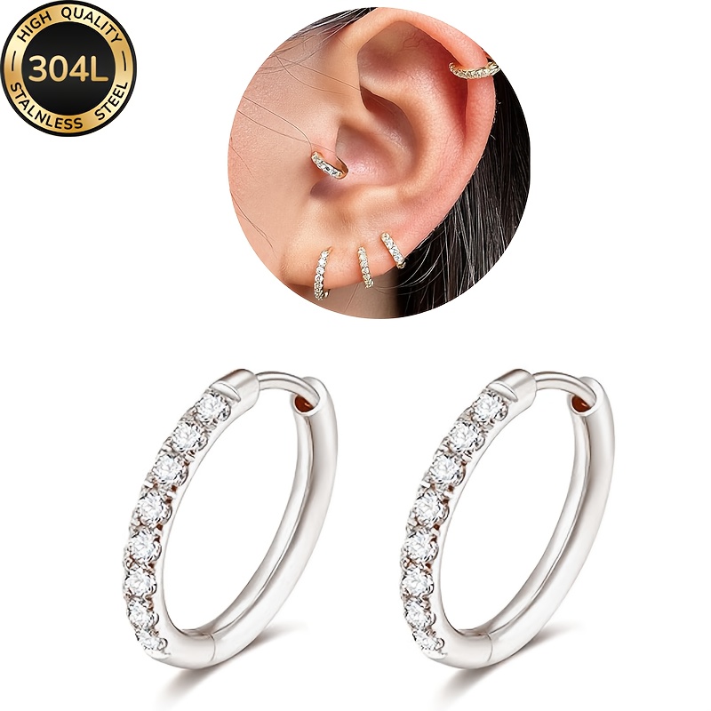 TEMU 2pcs Women And Men Small Hoop Earrings, 304l Stainless Steel Hinged Sleeper Thin Cartilage, Helix Huggie Cartilage, Rook, Lobe, Lightweight