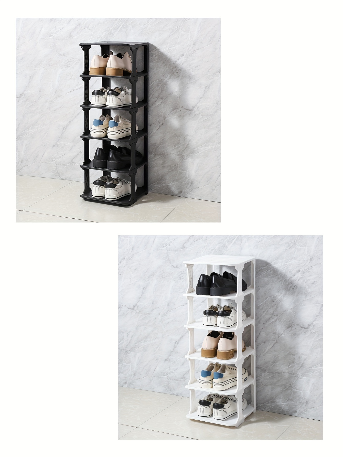 1  layer shoe rack free combination detachable plastic material   white and black   suitable for entry doorway dorm living room bedroom details 9