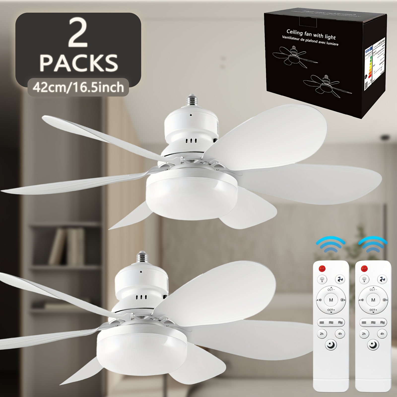 item picture 2pcs led socket ceiling fan light 16 5 ceiling fans with light and remote control 3 light colors adjust     4 hour timer quiet screw in 40w 6 blade fan light for bedroom basement kitchen   modern  