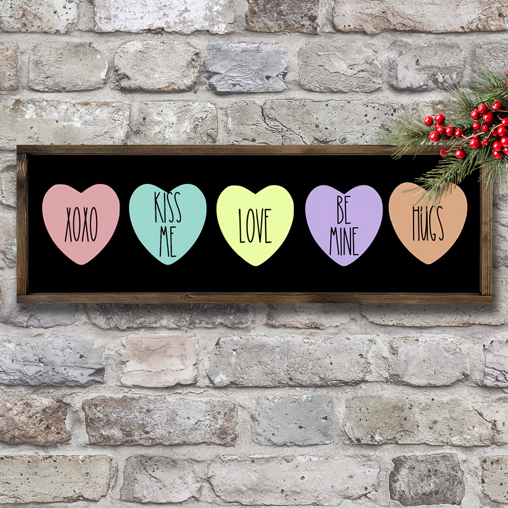 

Vintage Wooden Valentine's Day Sign - 12"x4" Heart-shaped Wall Decor For Home, Living Room, Bedroom & More - Romantic Hanging Plaque With English Text