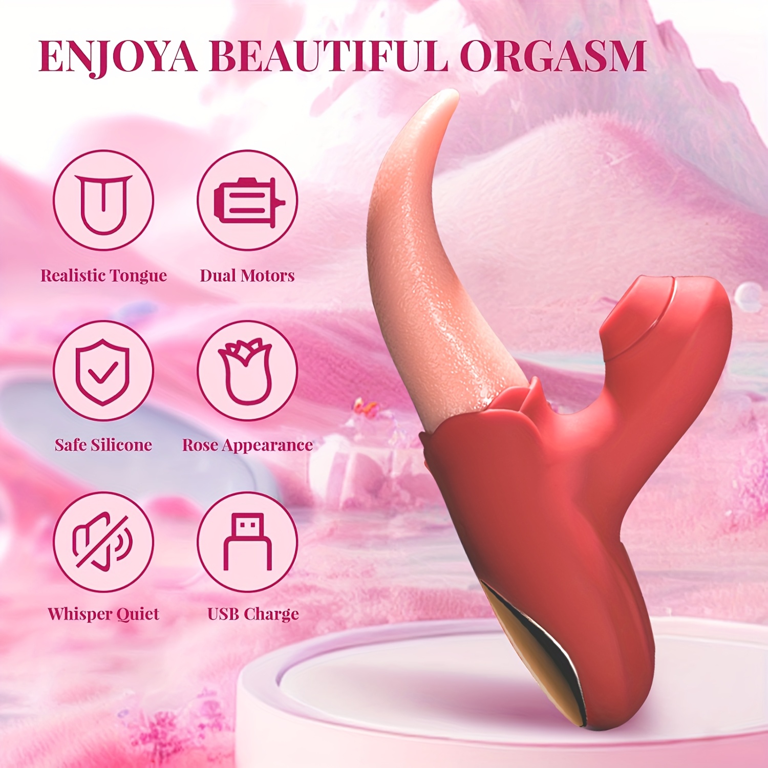 . flexibles simulationszunge,   sinnliches klitoris- und g-punkt-vibrations-sexspielzeug - 10 saugen- und leckenmodi, brustwarzenstimulation, usb-aufladbar -   sexspielzeug Produktdetails 3