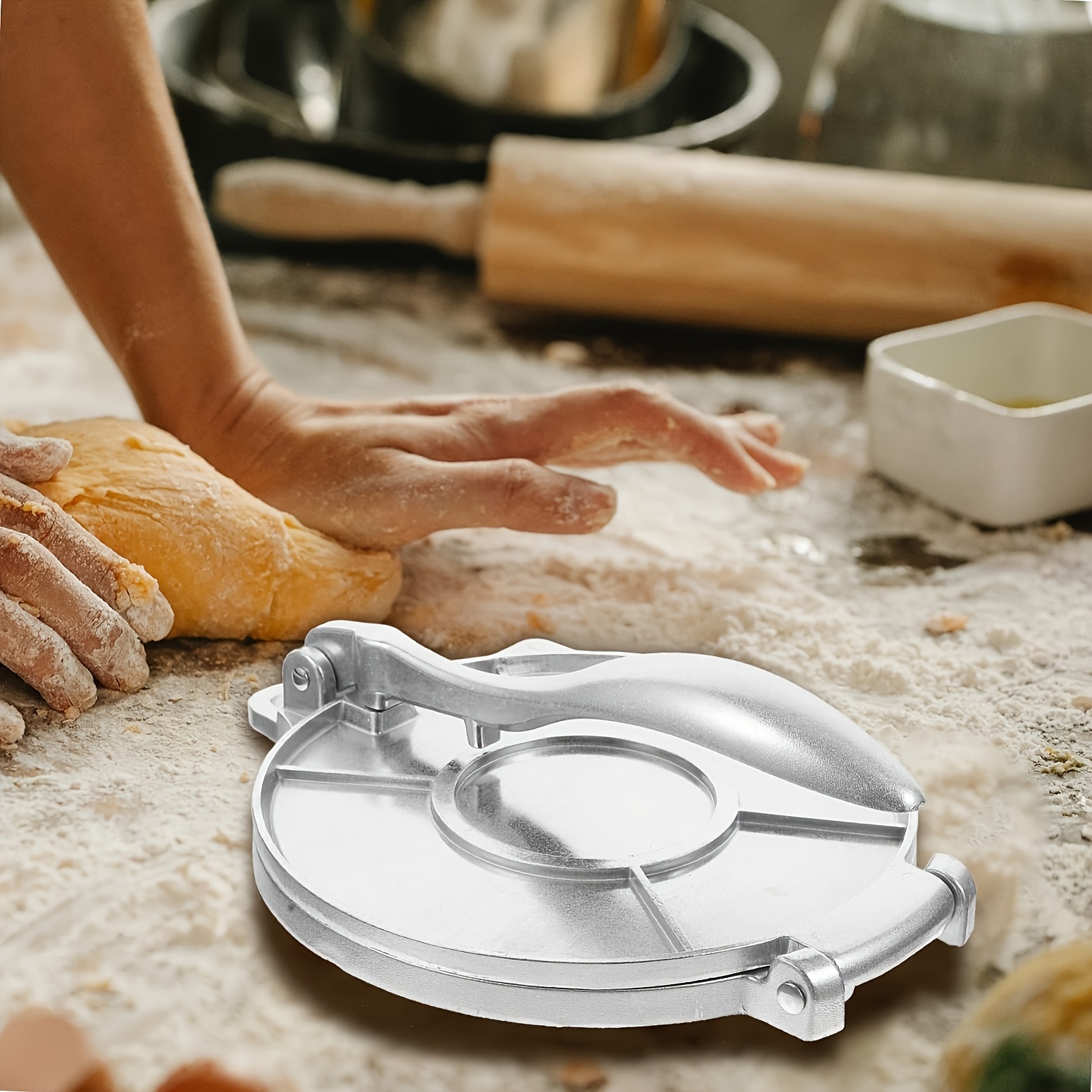 TEMU 6.5 Inch Heavy Duty Aluminum Alloy Silvery Diy Dough Press, Aluminum Tortilla Dough Press, Flour Tortilla Dough Press, Roti Dough Press, Mexican
