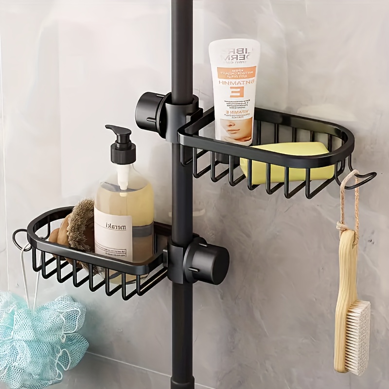 item picture 2pcs space saving wall mounted shower caddy organizer heavy duty aluminum bathroom kitchen storage shelf with multiple hooks modern   shelves shower shelves rustresistant material