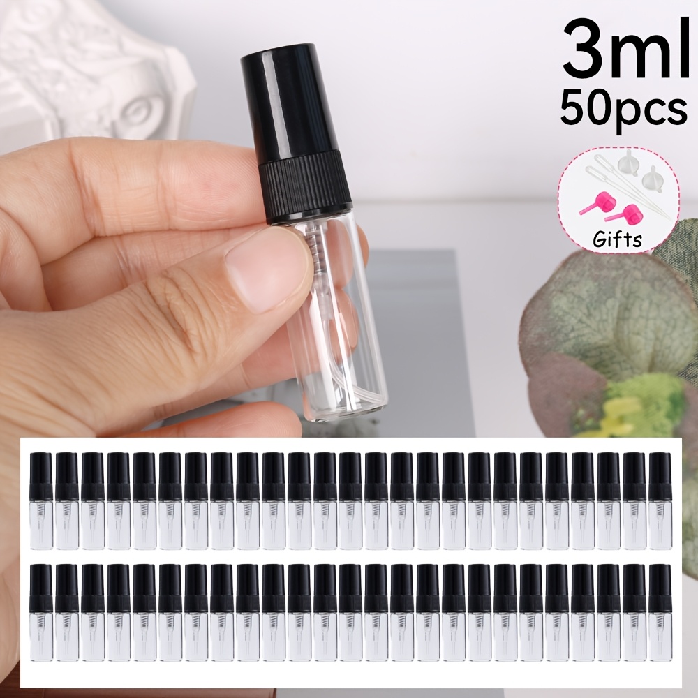 TEMU 50-pack 2/3/5/10ml Perfume Atomizer Bottles With Black Plastic Spray Nozzles And Clear Bottles