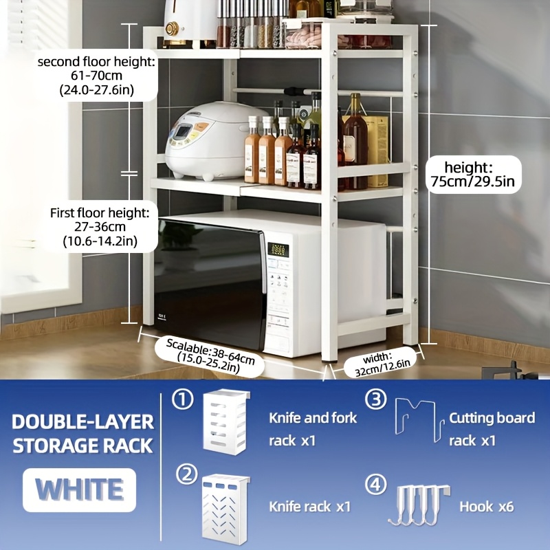 TEMU [microwave Oven Rack] 1pc-microwave Oven Rack - Expandable Microwave Stand - Countertop Kitchen Utensils Tableware Storage - Carbon Steel Over