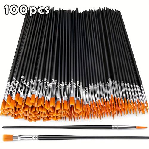 100 stück synthetische pinsel | flache & runde spitzen, robuste rillengestaltung, professionelles kunstset für acryl, aquarell, gesicht, leinwand, - ideal für künstler und hobbykünstler