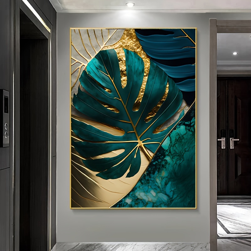 

Frameless Abstract Canvas Wall Art, Modern Golden And Teal Decor, 31.49 .24 Inch, Large Decorative Print For Living Room And Bedroom - 1 Piece