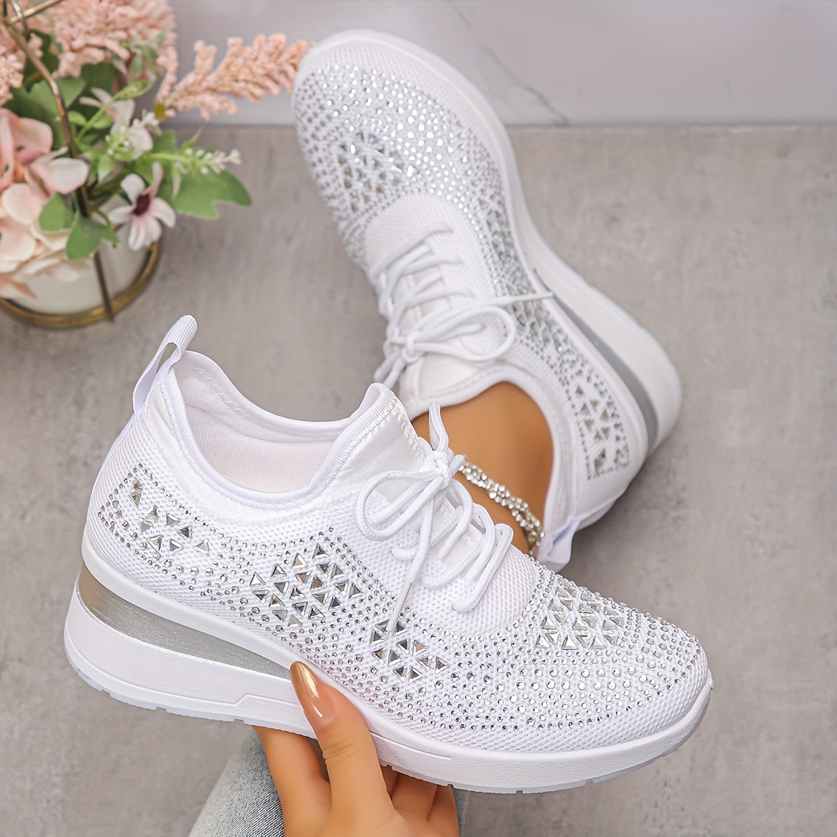 Image of Spring And Summer New Height Increasing Women's Shoes, Shiny, Fashionable, Versatile, Thick Soled Sports Shoes For Women, Outdoor Travel Shoes, Women Shoes, Sneakers