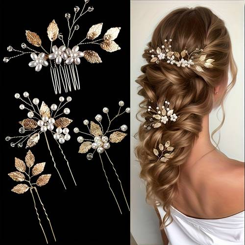 4pcs of romantic wedding hair additions artificial pearls crystal combs clips and floral pieces for brides and bridesmaids elegant style