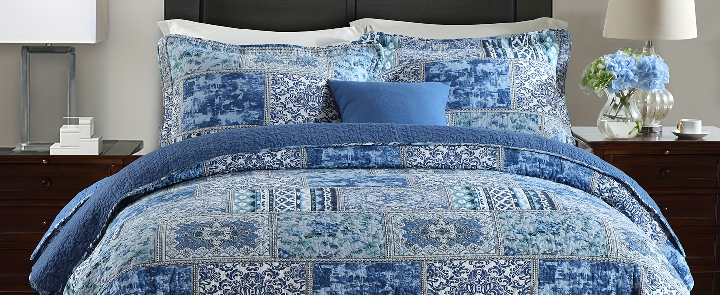 Camandy Cotton Bedspread Quilt Bedding Sets, 3