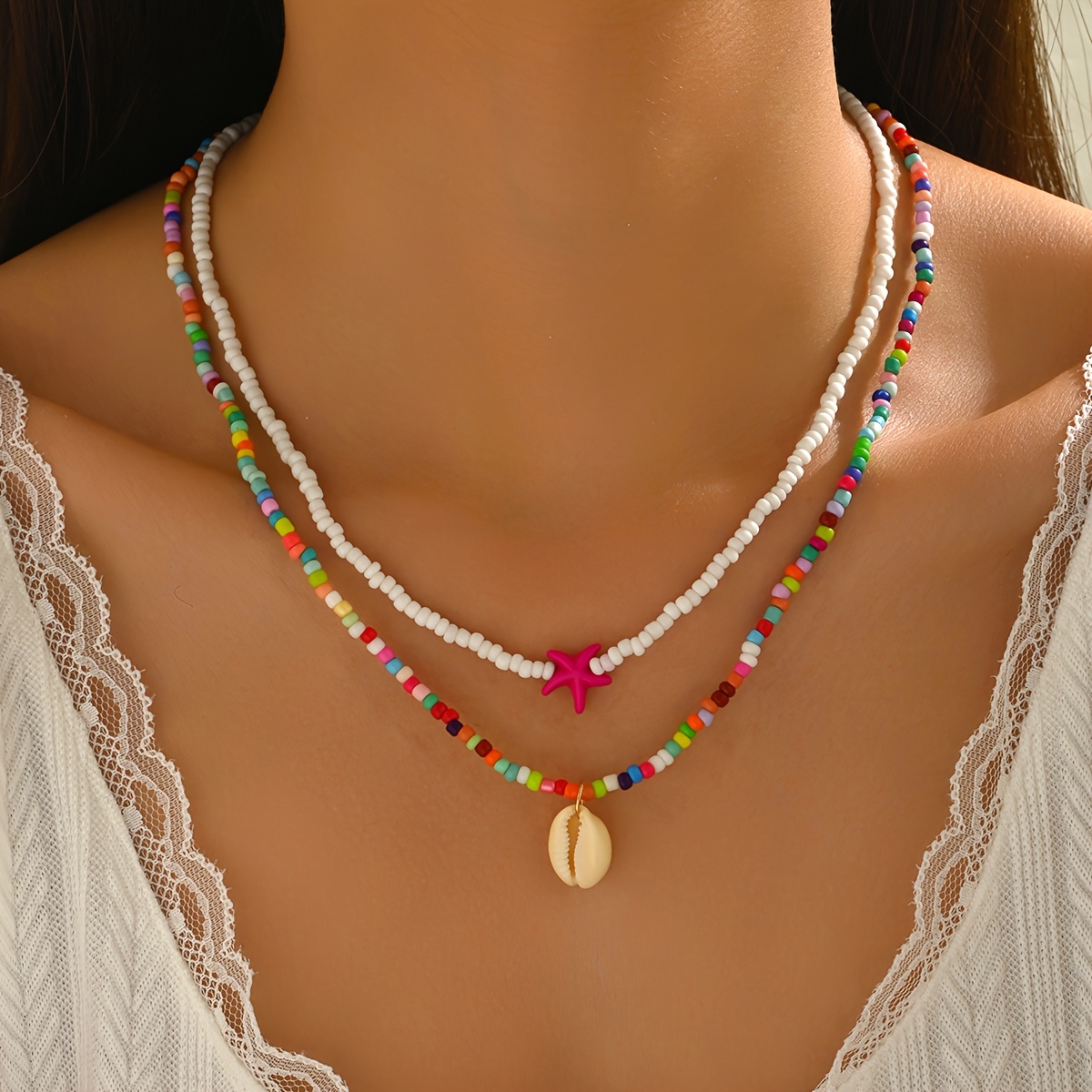 2pcs Bohemian Shell and Bead Necklace Set for Women