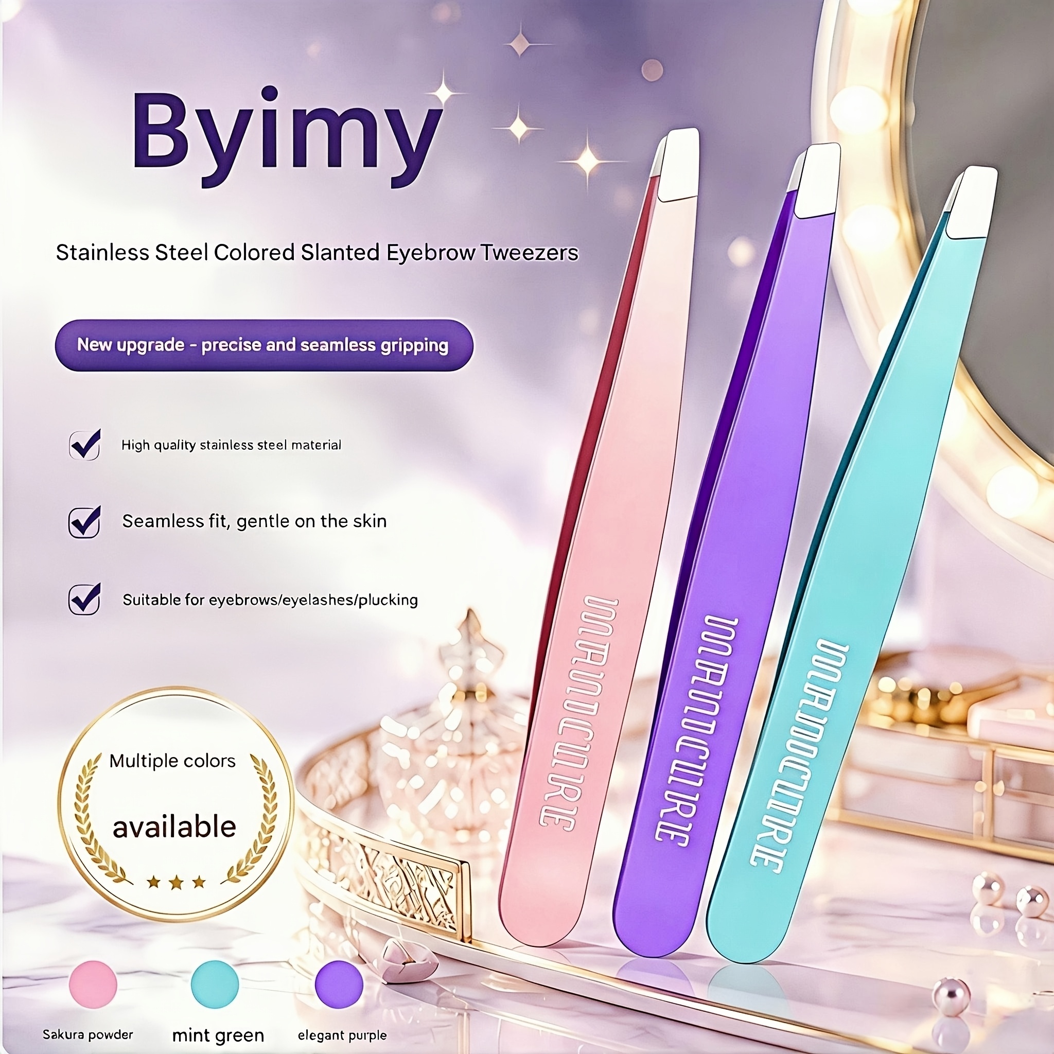 TEMU 3pcs High-quality Stainless Steel Eyebrow Tweezers, Hair Removal Tweezers For Plucking Beard, Slant Tip Eyebrow Tweezers, Facial Hair Removal