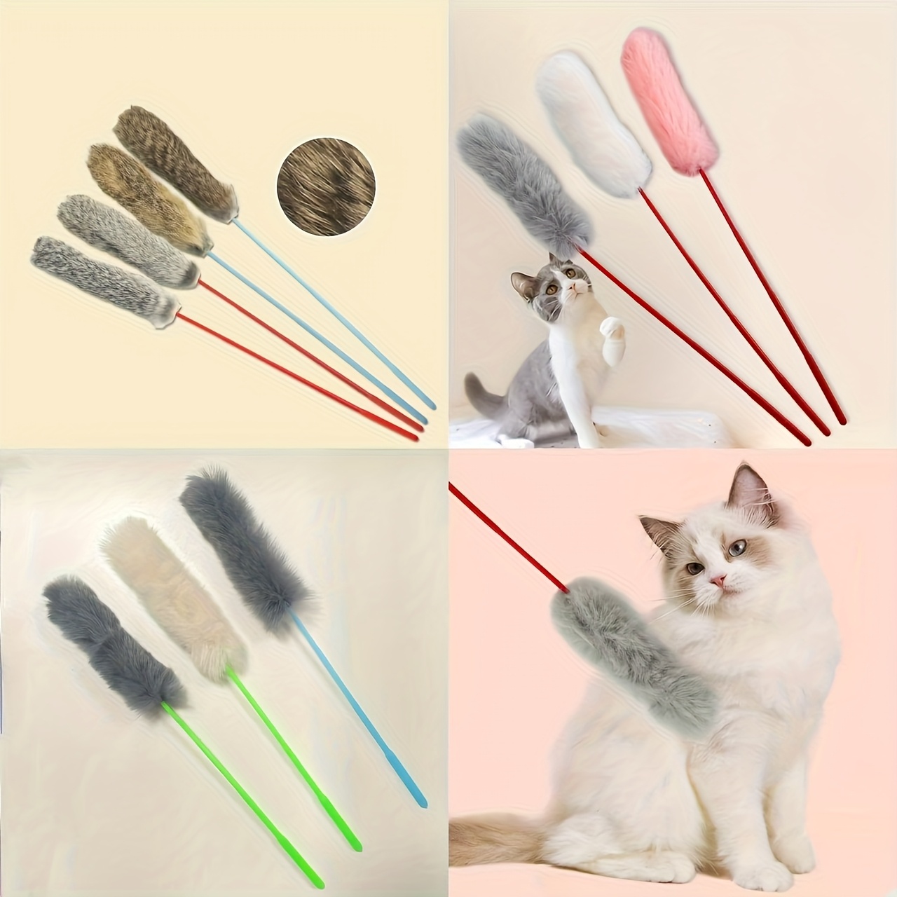 3 Stck Katzenspielzeug Teaser-Stab mit Plschball  Selbstunterhaltung  gegen Langeweile, Zufllige Farb- und Designkombination