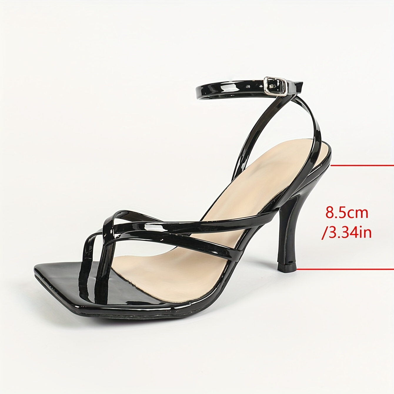 Elegant French-Style Black Stiletto Sandals for Women - Square Toe, Ankle Strap, Thin Heel, Versatile for Casual or Commuting Wear, High Heel Sandal