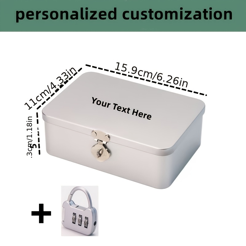 TEMU Boîte de rangement à nom personnalisé avec cadenas à combinaison, adaptée pour divers objets, boîte en métal avec personnalisé