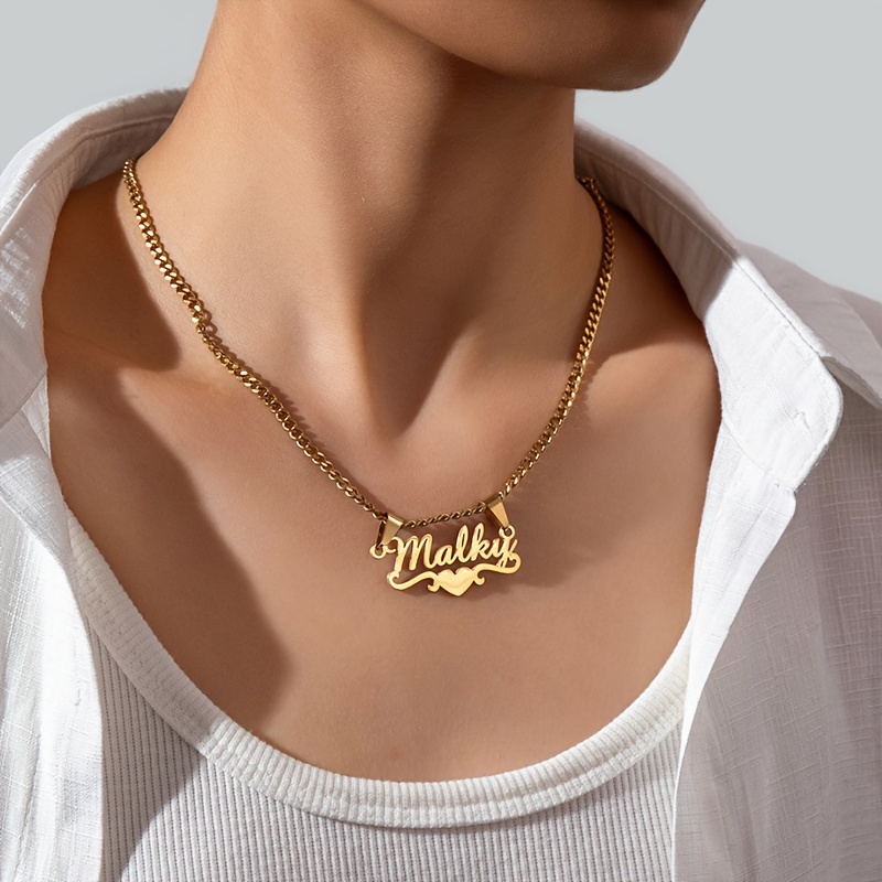 

Customized Funky Style Name Necklace For Men, 18k Gold Plated Stainless Steel, Personalized Pendant With Crown & Cuban Chain, No Mosaic, Jewelry Gift For Birthday, Christmas