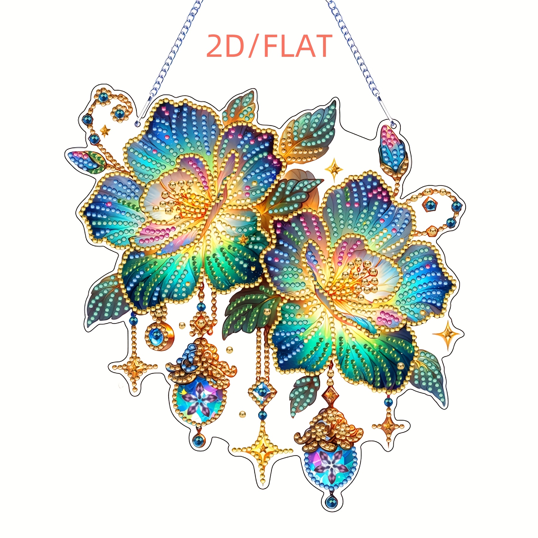 Image of 2d/flat Diamond Painting Kit Acrylic Pendant Double-sided Floral Diy Halloween Decoration, A Sense Of , Creative Gift For Door And Window Wall Decor, After