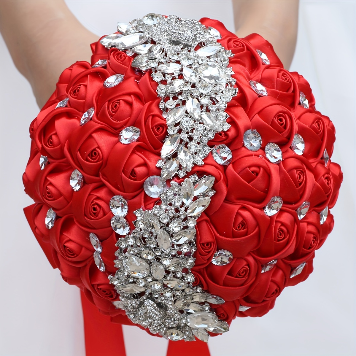 zamonaviy to'y buketi, yalt-yultilaydigan kristallar bilan, polyester va spandeks, qo'lda ushlash uchun to'y gulchambari, w445 tafsilotlari 27