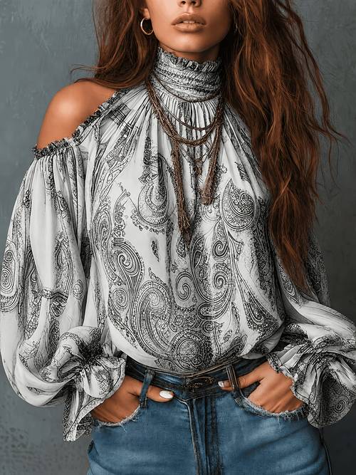 ladies retro off the pattern blouse top