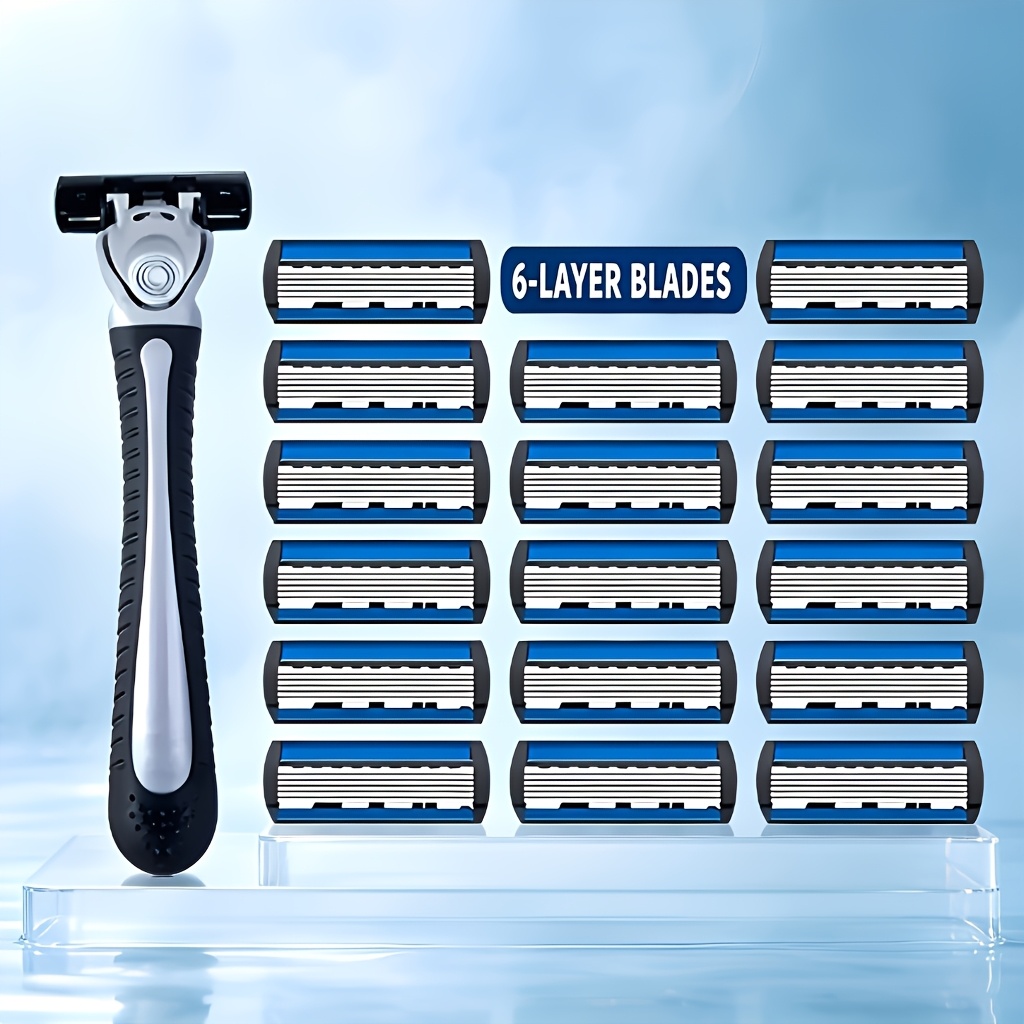 Image of Men 6-layer Stainless Steel Razor, Non-slip Handle, Replaceable , Wet Dry Shaver For Face & Legs