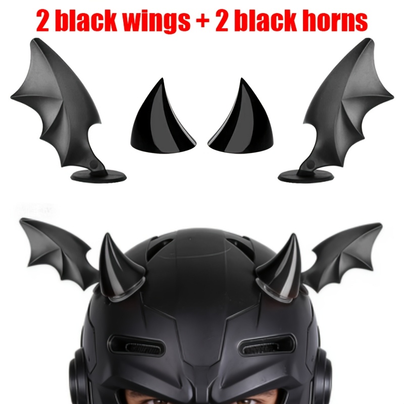 TEMU 4pcs Creative Motorcycle Helmet Decoration Additions, A Pair Of Devil Horns And A Pair Of Decoration, Very Suitable For Halloween-themed Bicycle