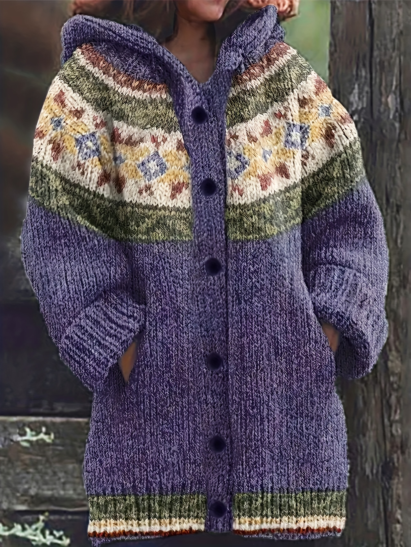 vintage inspired colorful hooded cardigan elegant Temu Pakistan