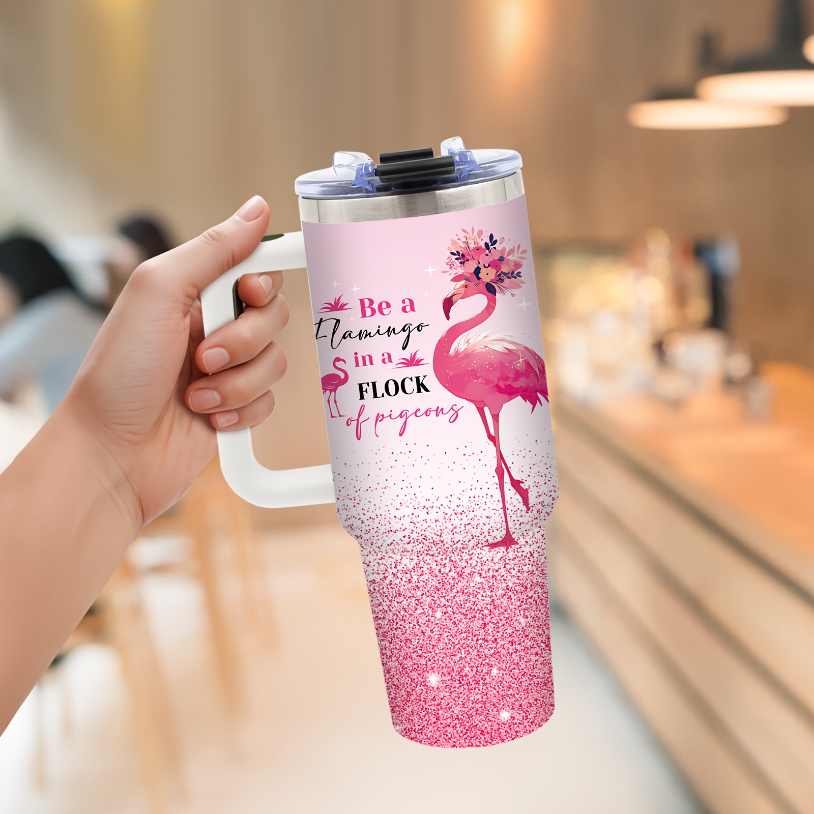 

1pc Flamingo Gifts For Women, Flamingo With Handle 40 Oz Stainless Steel, Be A Flamingo Drinking Cup, , Flamingo Gifts , Not A Product