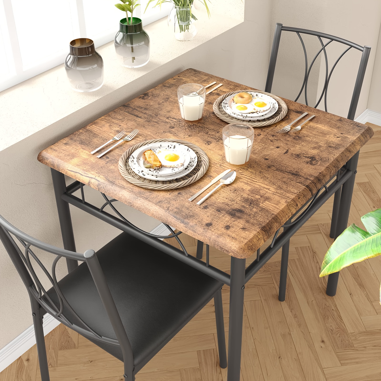 Image of Small Dining Table Set For 2, Square Dining Room Table Set For 2, Table And Chairs Set With 2 Upholstered Chairs, Kitchen Table Set For Small Spaces, Apartment