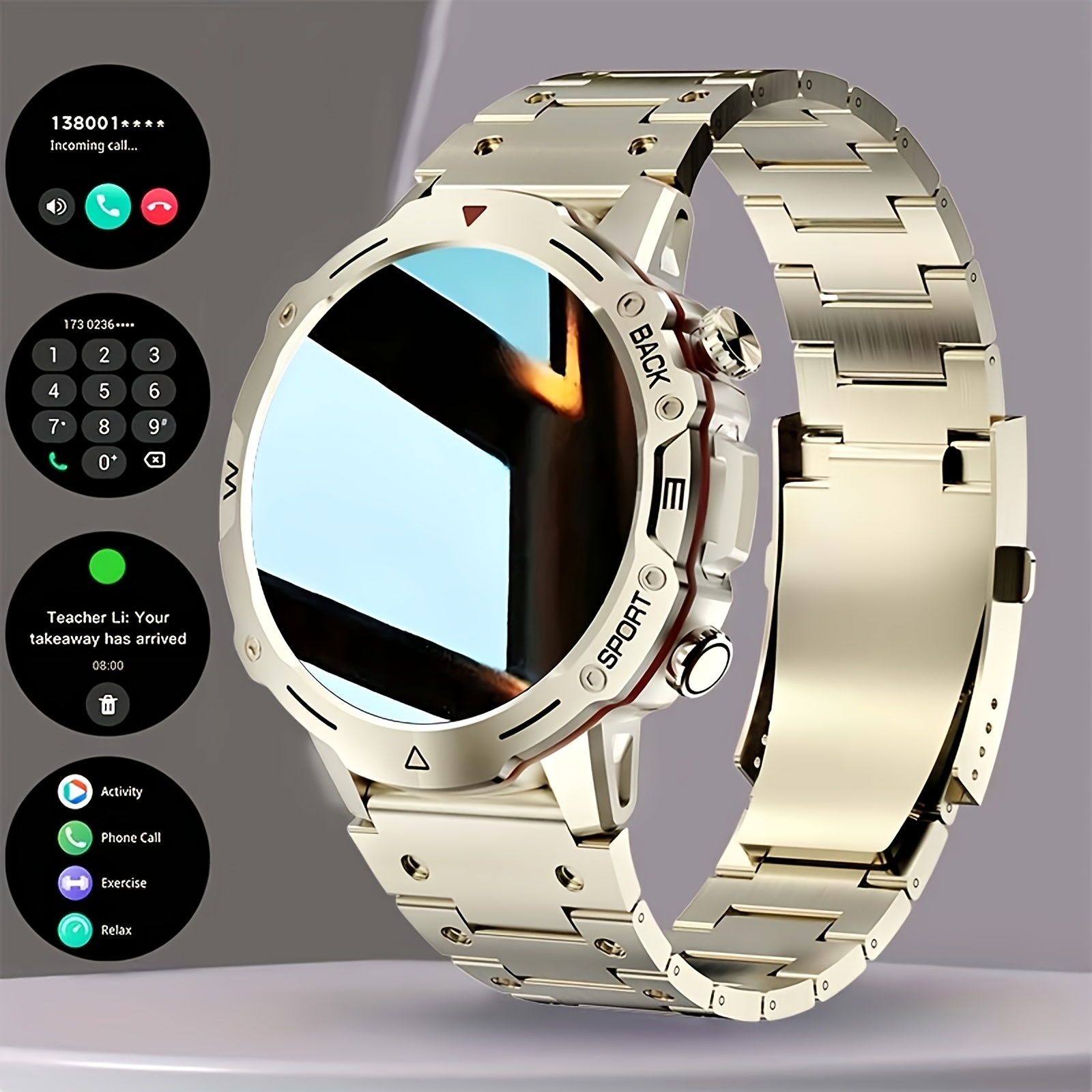 Image of Homailida Smart Watch, 1.39'' Touch Screen Smart Watch For Women And Men - Golden, 100 Mode, Wireless Call, Alarm, Weather, Messages Reminder - Compatible With Iphone And Devices