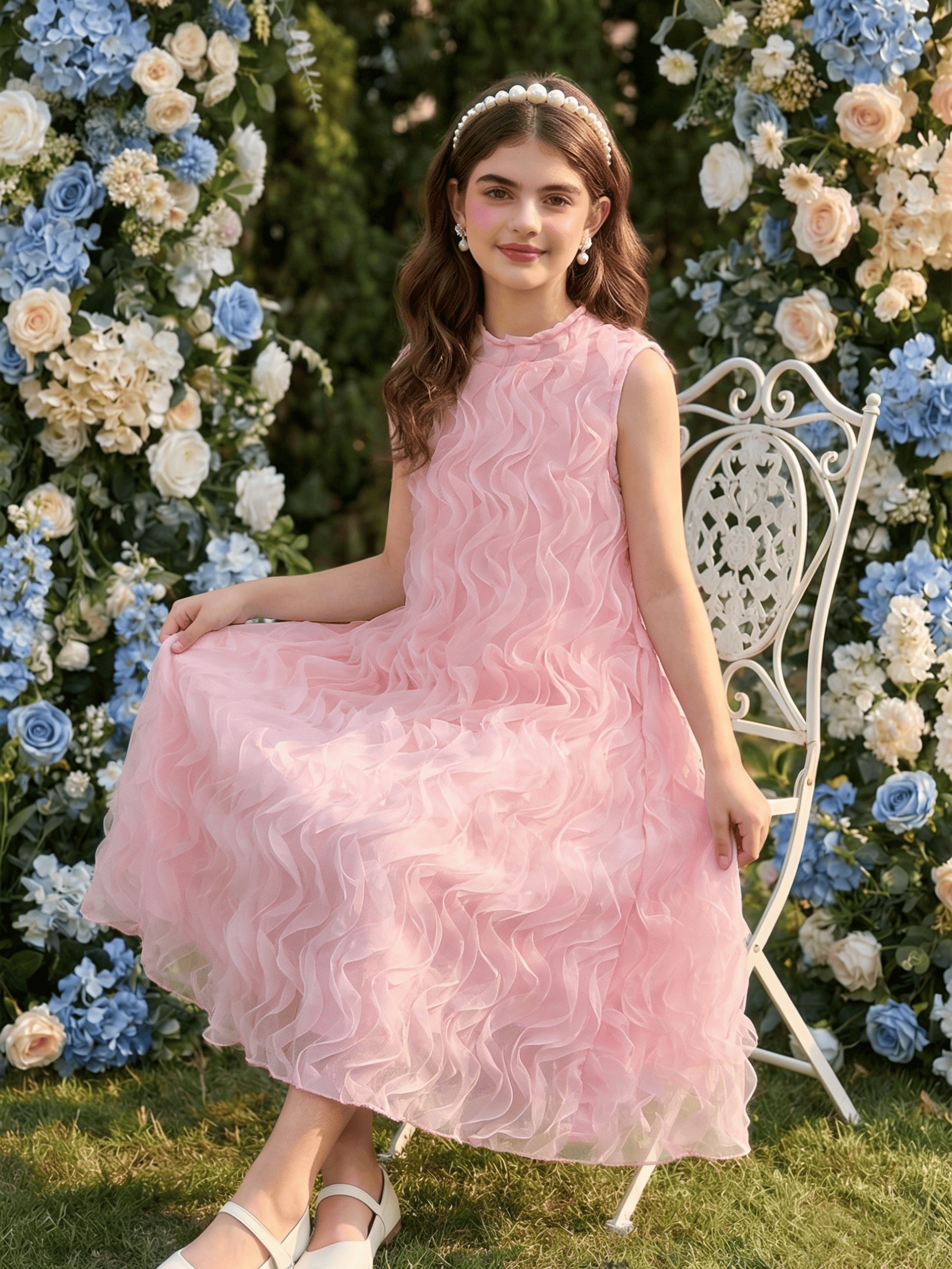 pink dress with red flowers Plus Size Prom Dresses 3D Flowers Sleeved