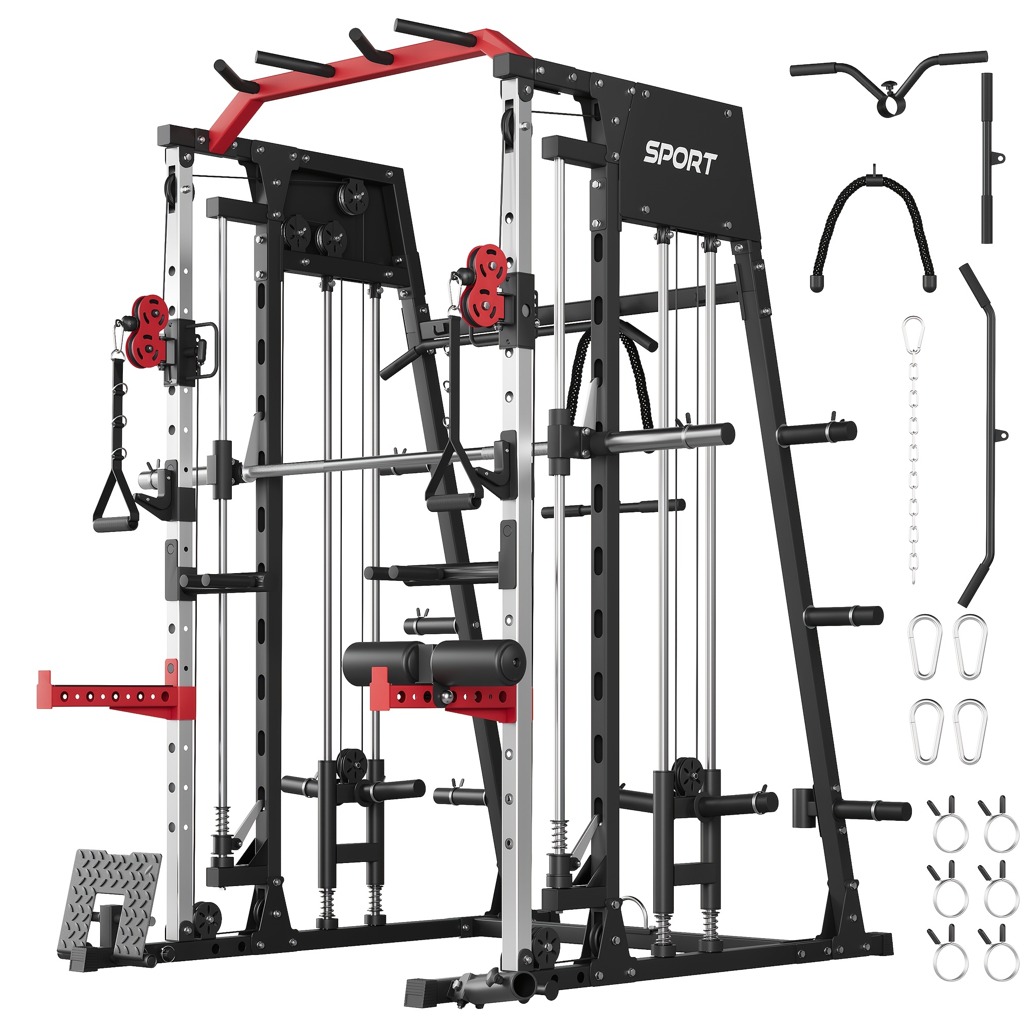 TEMU 1pc 2200lbs Machine Squat Rack , Workout Equipment With Bar, Lat Pull-down Systems, Cable 1, Leg And More Attachments