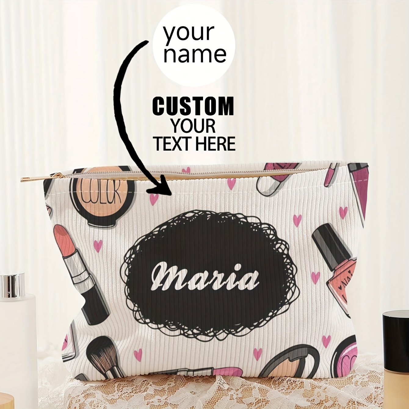 

Chic Personalized Makeup Bag For Women - Zipper Closure, Companion & Gift, Polyester, Non-waterproof