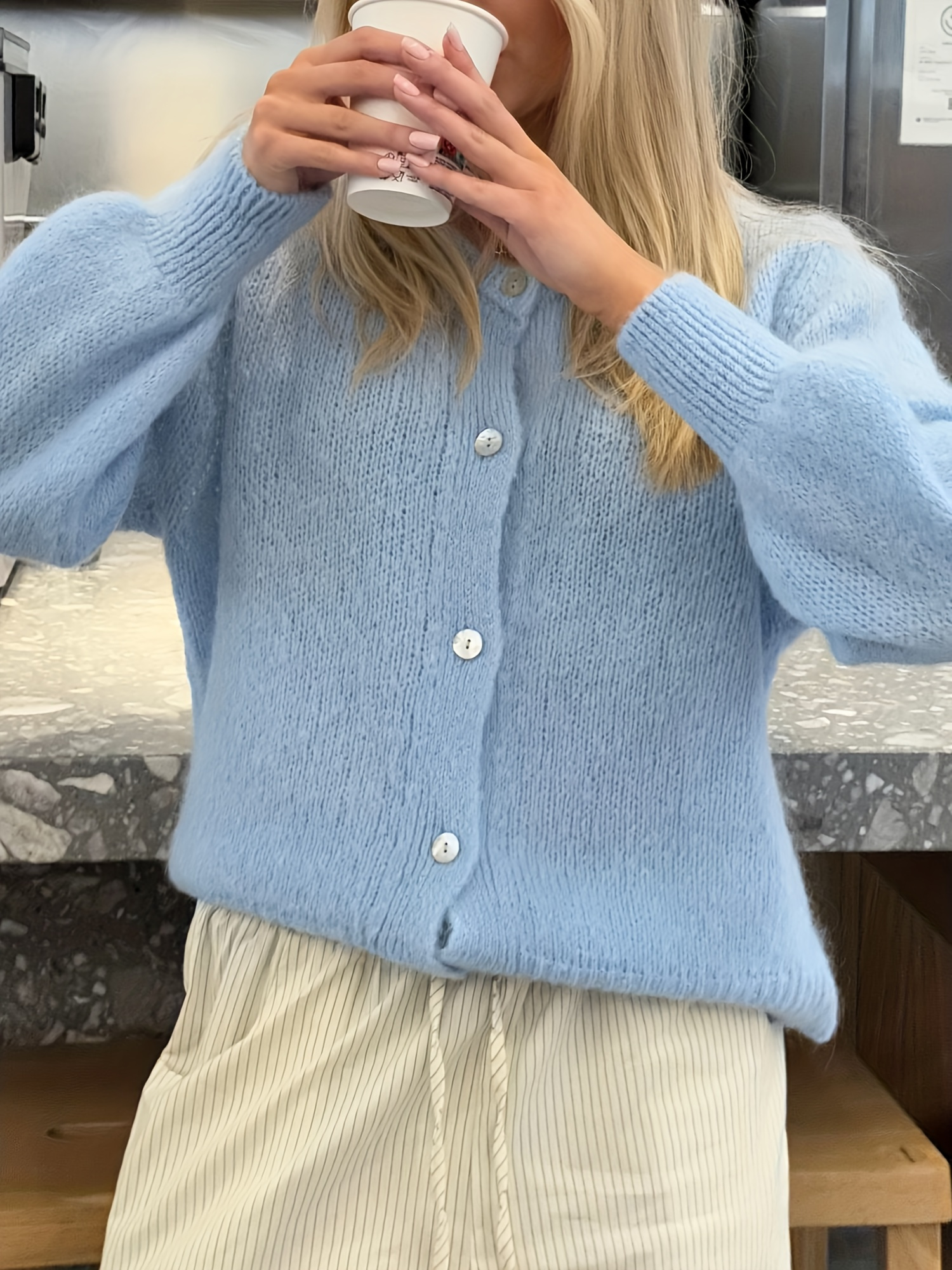 women button sweaters casual lightweight solid color Temu