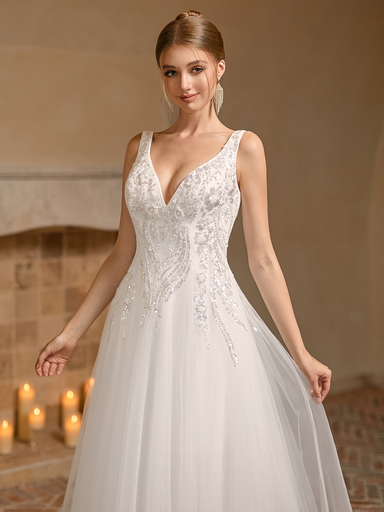 elegant sweetheart neckline sequin a line bridal gown Temu