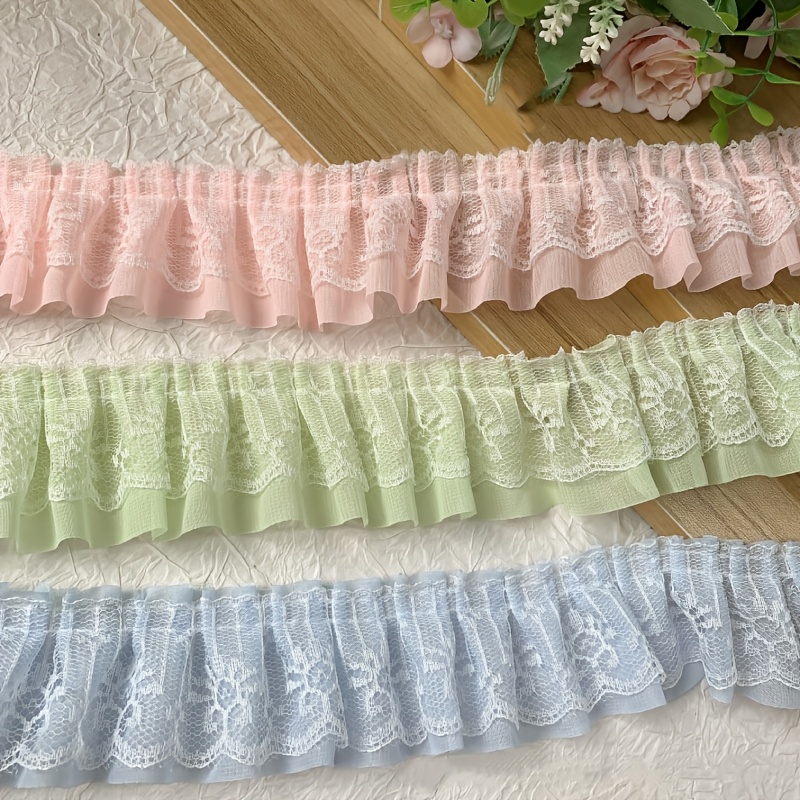 White Ruffle Pleated Lace Trim Satin Ribbon Gather Ruffle