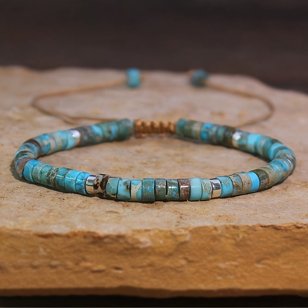 TEMU Accessoire de bracelet réglable en pierres de couleur style entretoise 4*2 en naturelle, doré, argenté et noir