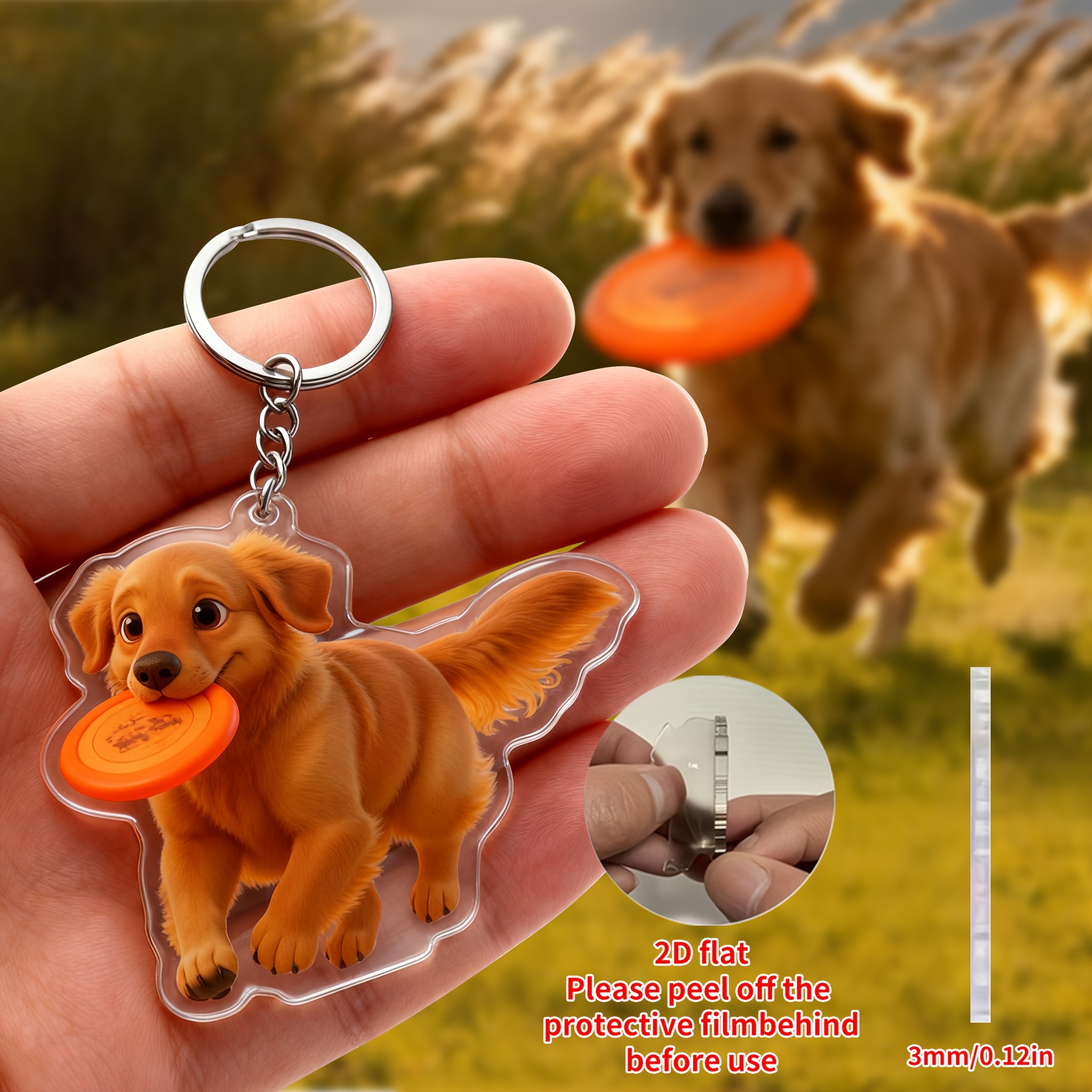 E-shop 2D Flat - Einzelnes 2D personalisiertes Foto Cartoon Animation Style Schlüsselanhänger | Personalisierte Haustier-Erinnerungsstücke mit