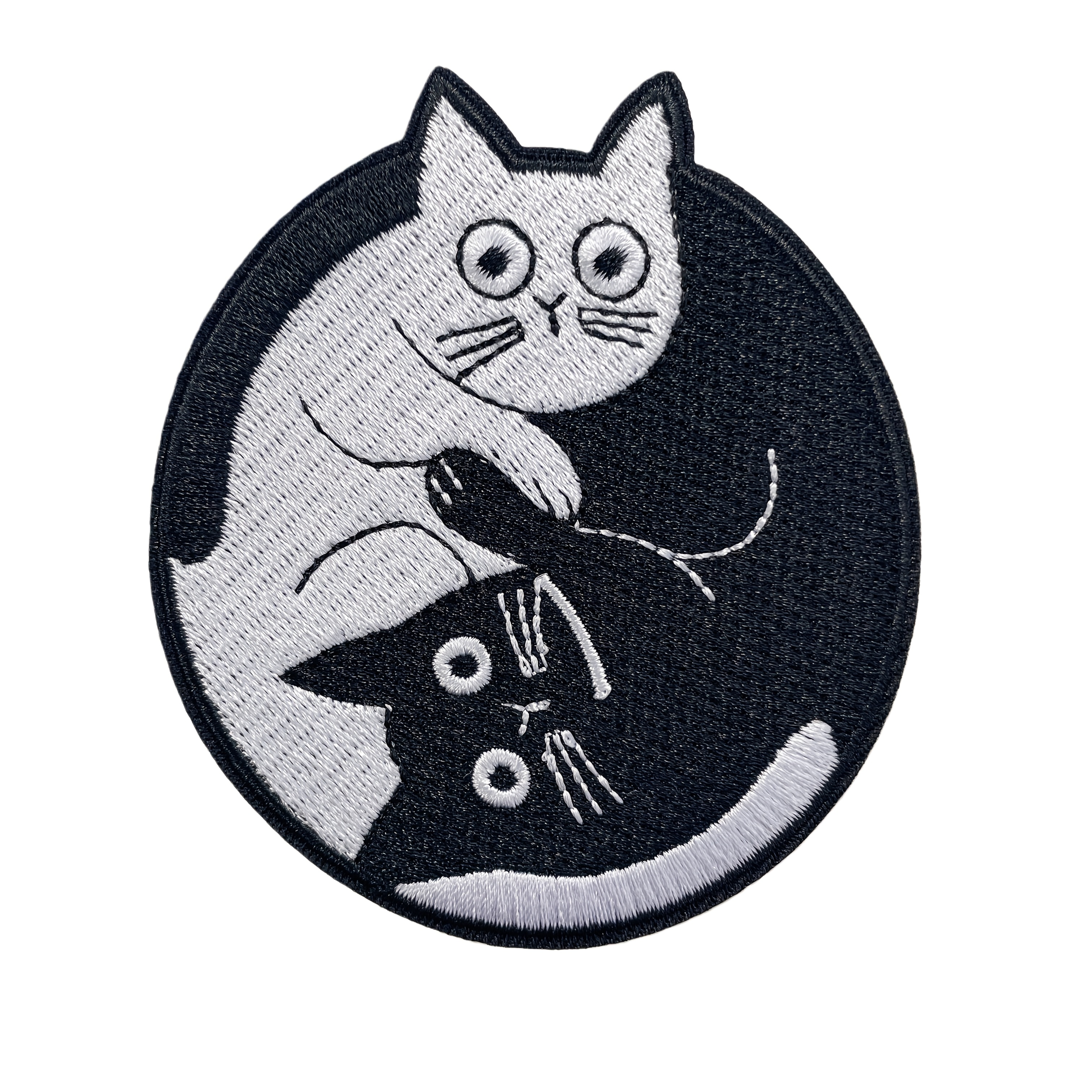 TEMU 1pc/set Tai Chi Cat Themed Embroidered Patches, Iron-on/sew-on Appliques For Clothes, Hats And Bags, Trendy And