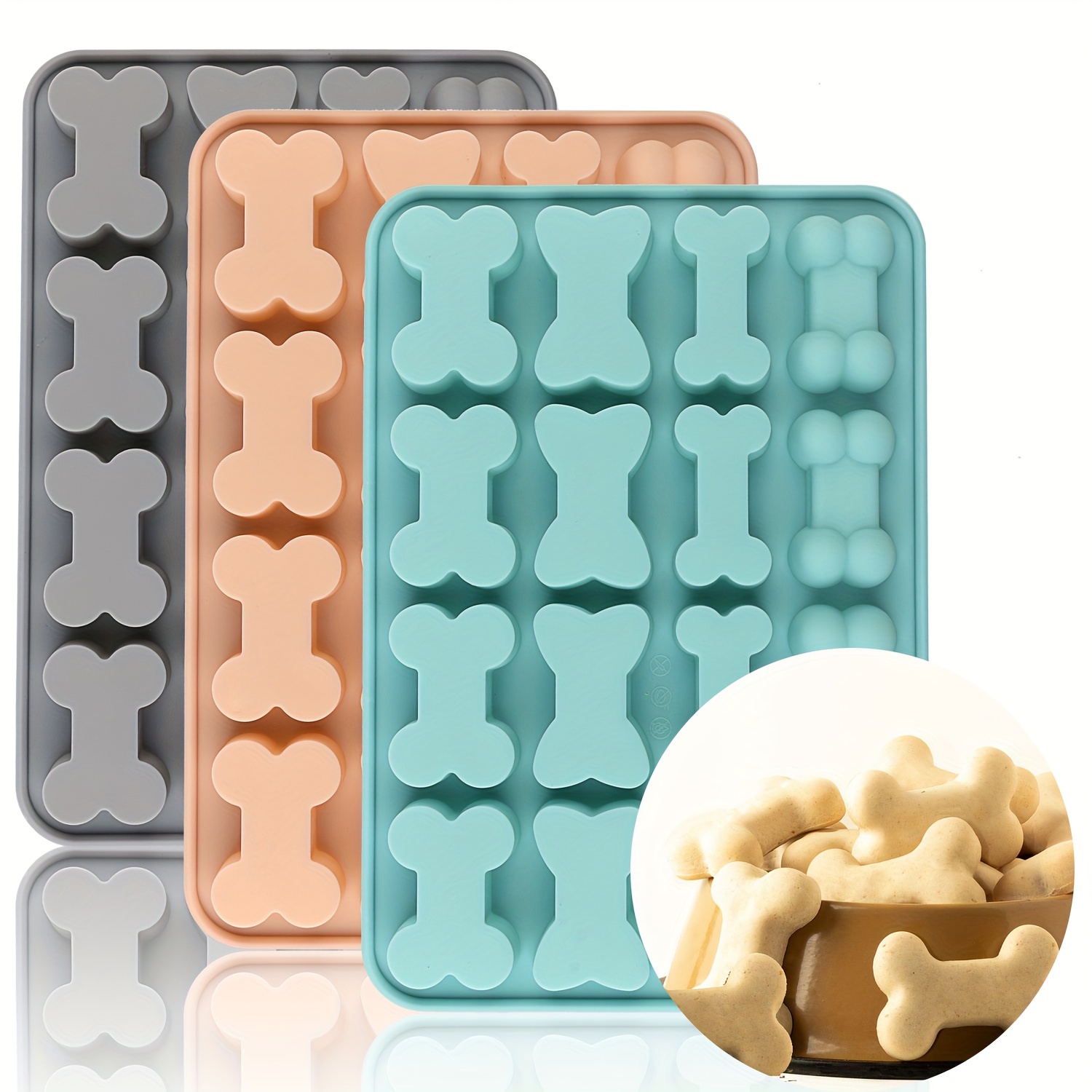 

Silicone Bone Mold Set: 16 Cavity, 4 Bone Shapes, Reusable, Non-stick, Suitable For Chocolate, Cake, Candy, Jelly, Ice, Pet Treat Toys - Christmas, Halloween, Easter, Hanukkah, Thanksgiving