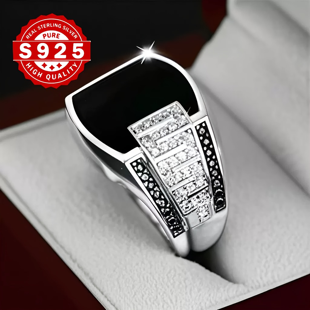 TEMU Bague Homme Créative de Luxe S925 Argent Pur, Style Hip-Hop Business, Idéale pour et comme Cadeau, Parfait comme Cadeau d'Anniversaire pour , et