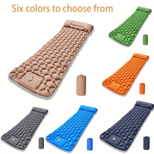 1pc outdoor inflatable sleeping pad 1 minute quick inflation extra thick puncture proof essential for camping hiking picnics lightweight portable foldable moisture proof mat must have outdoor gear for summer trips matching