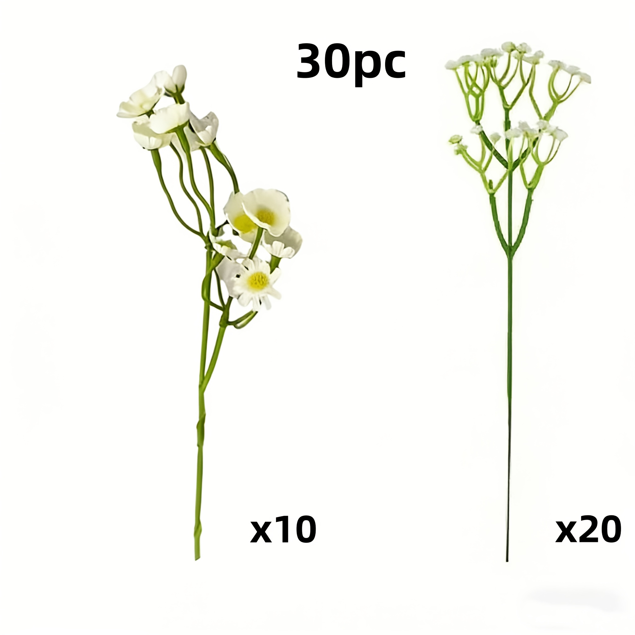 Image of 30pcs Simulation Gypsophila Daisy Artificial Flower Bouquet - Includes 20 Gypsophila And 10 Daisy Flowers - Rustic Style Decoration, Suitable For Living Room And Dining Table Floral Arrangements