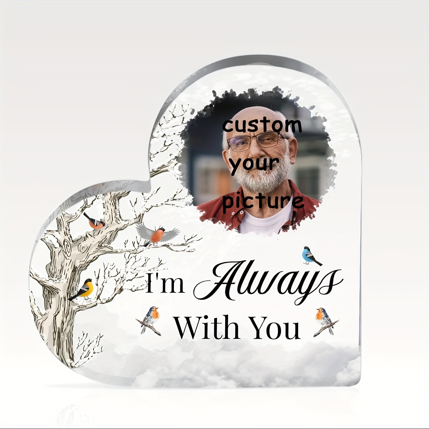 

1pc (customized)personalized Acrylic Photo Plaque Memorial Gift For Family Friends Memorial Picture Acrylic Heart Always With Sympathy Gifts For Loss Of Mom, Dad 3.93inchx3.93inch