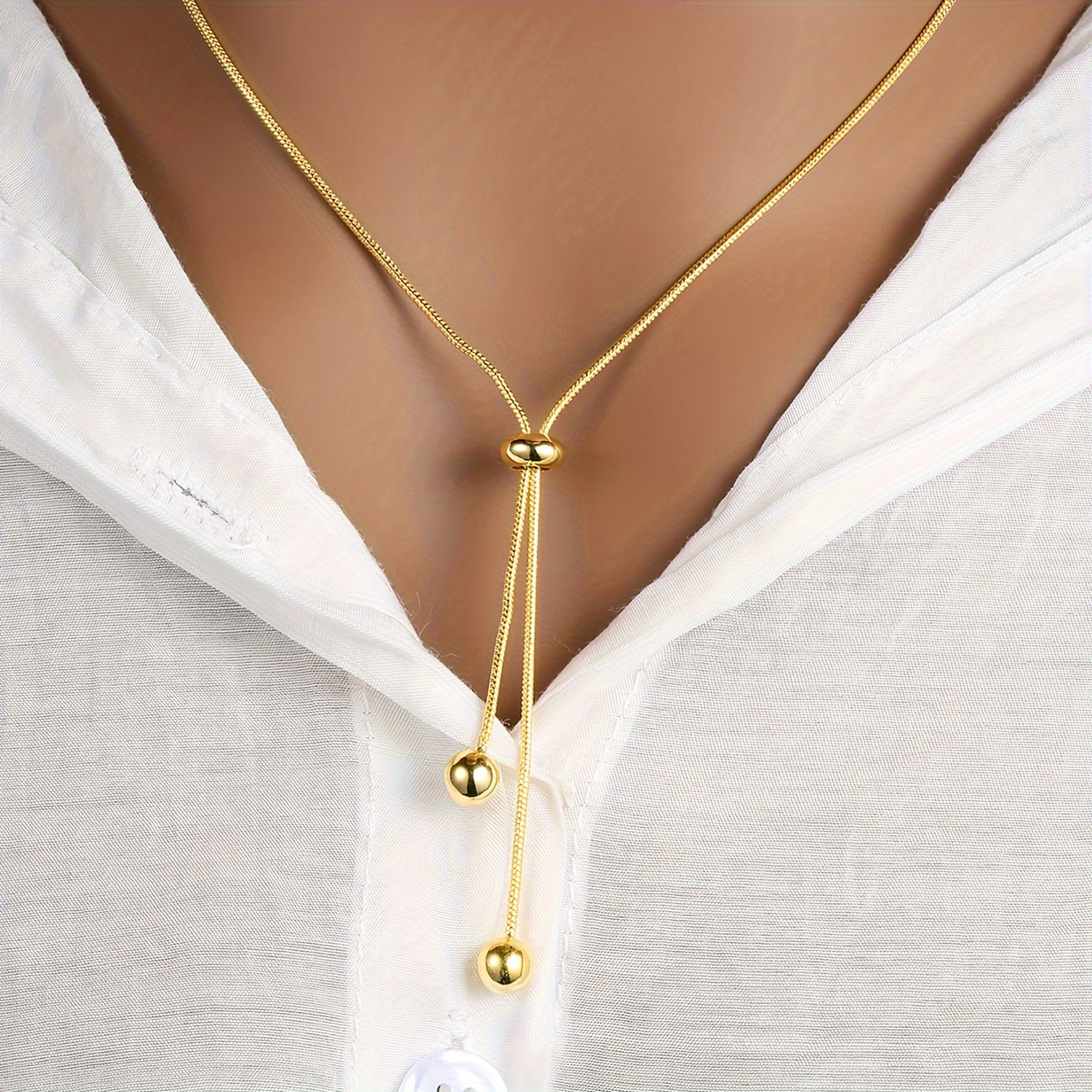 

Simple Geometric Small Round Bead Stretch Necklace 18k Gold Plated Necklace