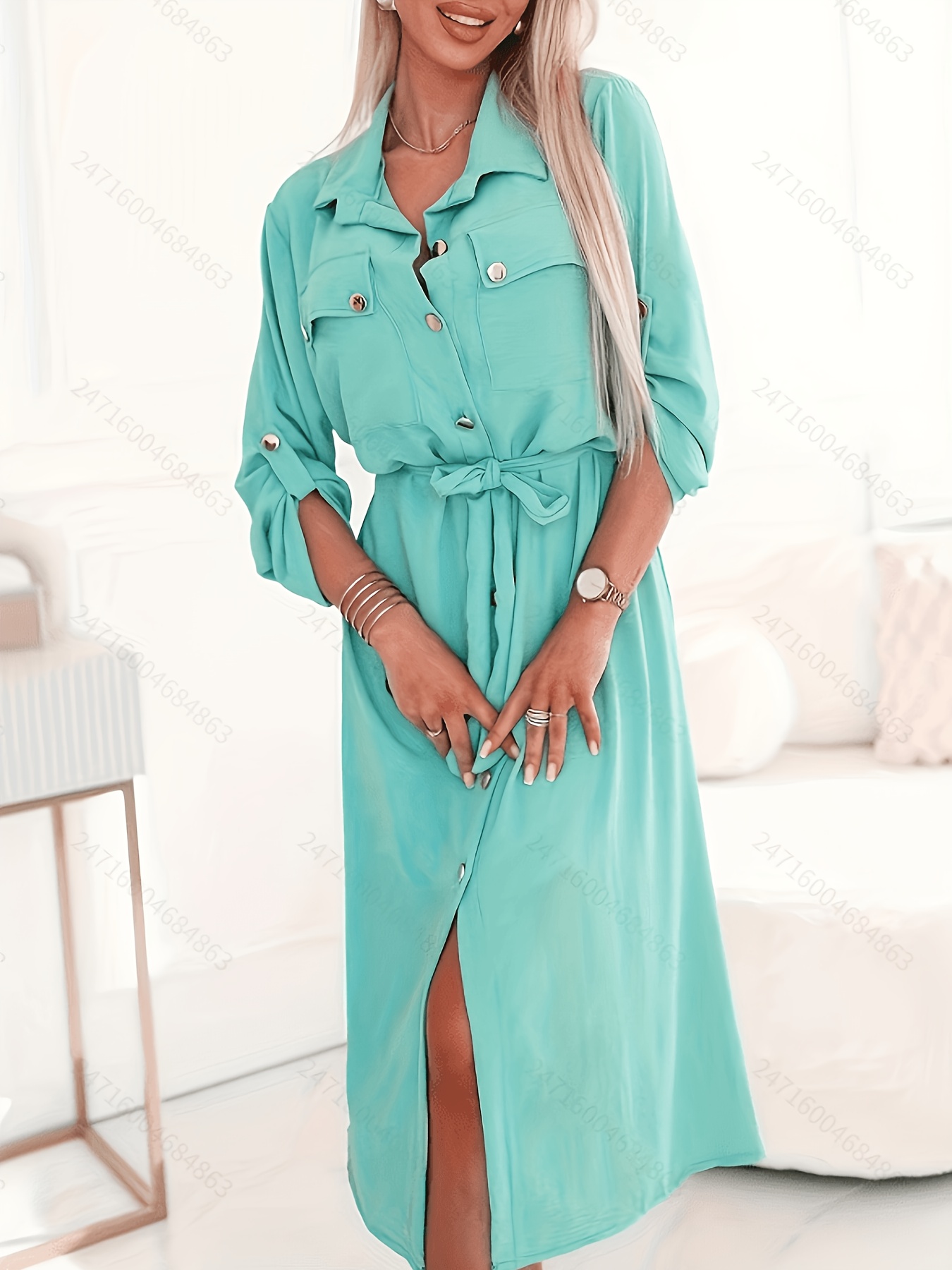 knee length dresses for ladies Yumi Mint Green Floral Pleated Long Sleeve Wrap Over Midi Dress