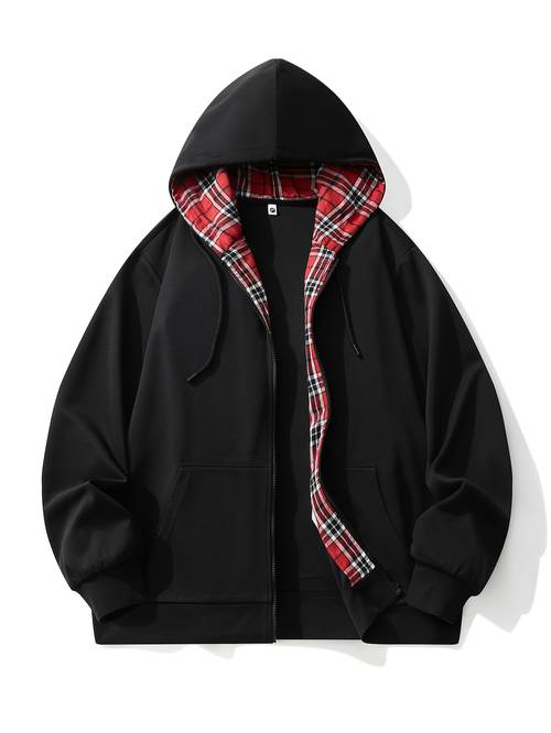veste de sport décontractée à capuche pour hommes - sweat-shirt cardigan à carreaux intérieurs pour hommes, vêtement dextérieur zippé avec poches, athlétique toutes , taille