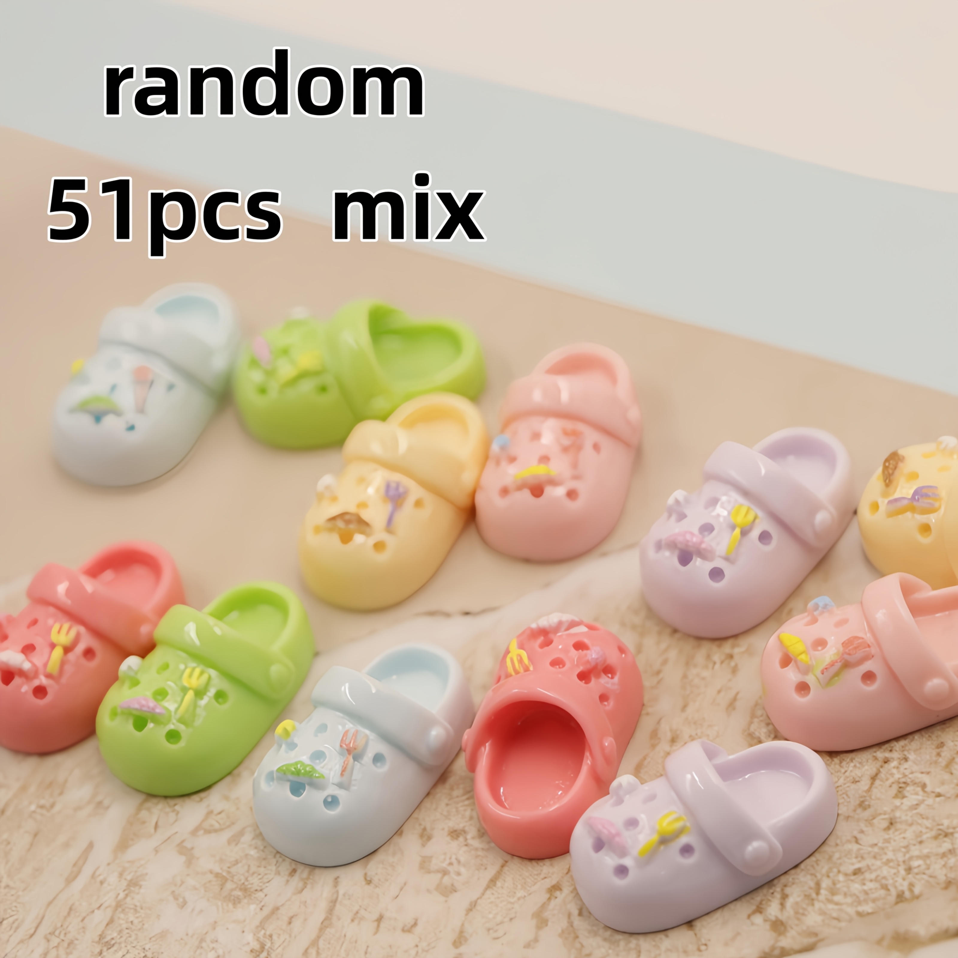 TEMU Random 51pcs Mixed Styles Macaron Mini Hole- Shoes Resin Additions Handmade Bracelet Earrings Bracelet Jewelry Additions Holiday Birthday Gift