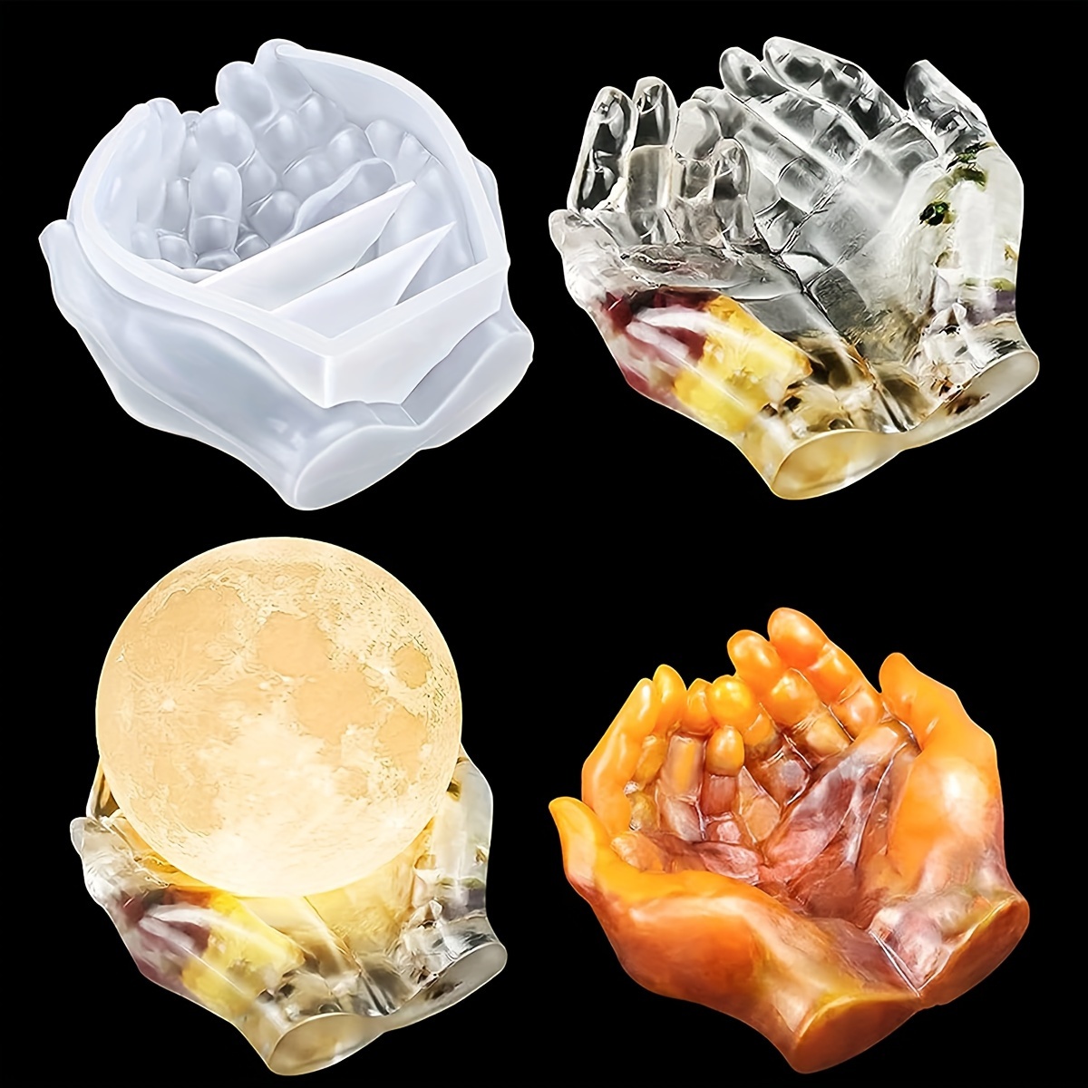 

Moule de résine de silicone 1pc, moule en forme de mains 3D pour bijou, porte-bougie, rangement d'anneau, pot de plante succulente, décoration de maison et cadeau artisanal DIY