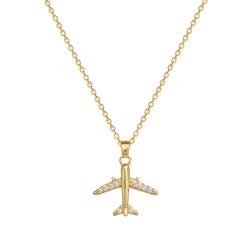 TEMU Un collier de chaîne de clavicule pour femmes, et polyvalent, avec pendentif d'avion en cuivre de luxe avec incrustation micro, chaîne en acier