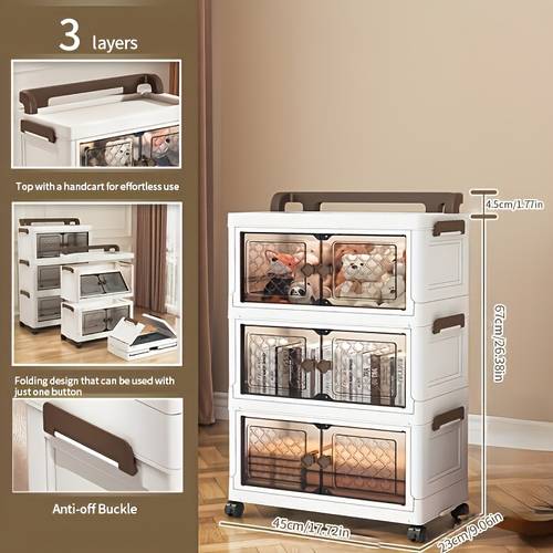 3/4/5 Layer Foldable Storage Cabinet, Large Capacity Plastic Storage Boxes with Lids, Wardrobe Organizer and Storage, Rolling Stackable Storage Drawers, Wardrobe Organizer for Hanging Clothes